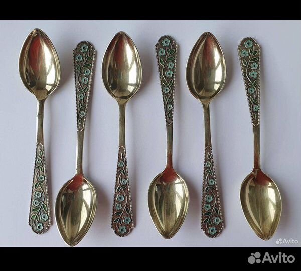Ложки чайные серебряные, винтаж, эмаль