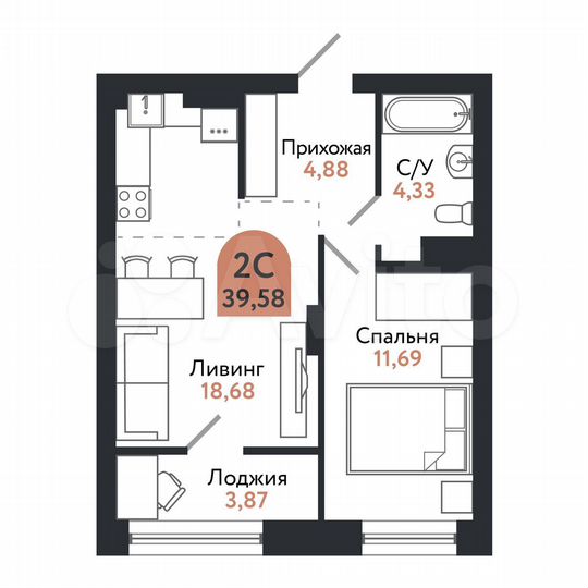 2-к. квартира, 39,6 м², 11/26 эт.