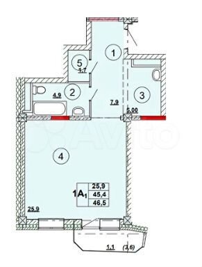 1-к. квартира, 46,5 м², 11/12 эт.