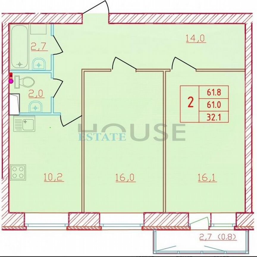 2-к. квартира, 62,1 м², 5/8 эт.