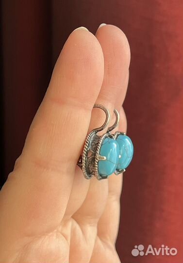 Серьги с натуральной бирюзой