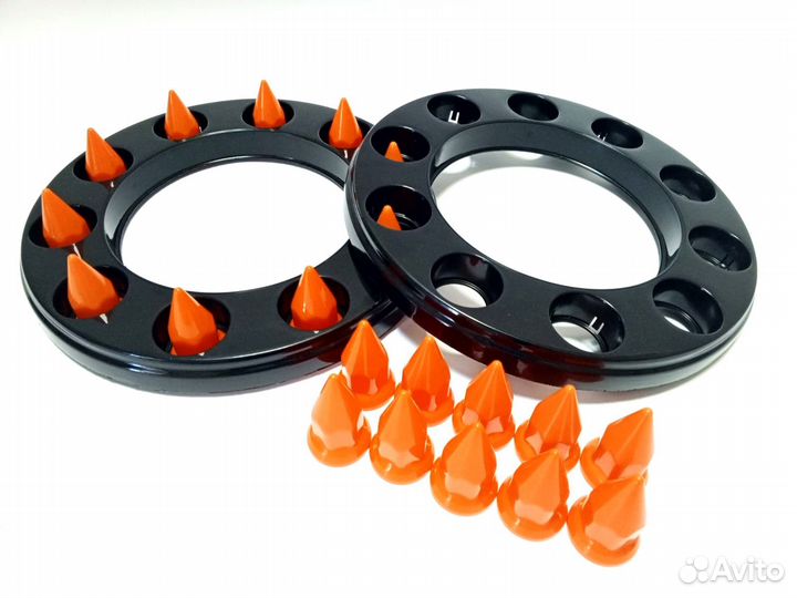 Колпаки 22.5 обод черные + пики 32/33мм оранжевые