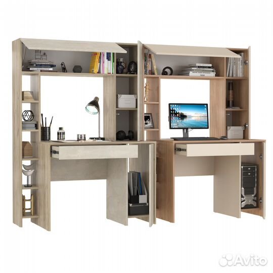 Два стола с надстройкой Mobi Комфорт 12.71 цвет крафт серый/шёлковый камень/гикори/сатин