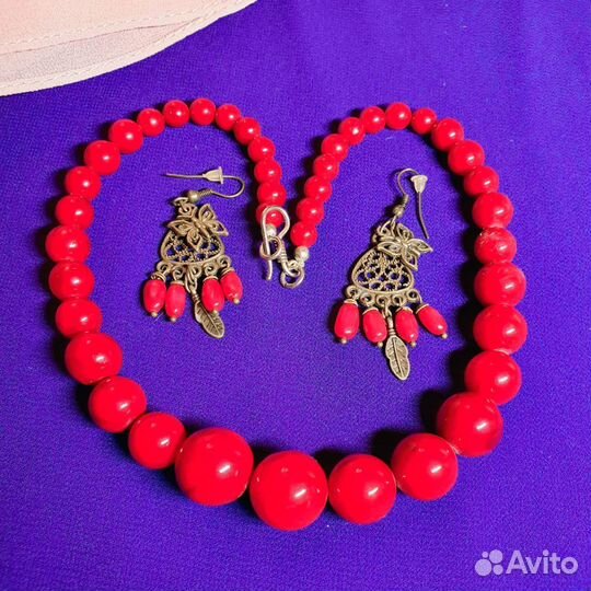 Бусы ожерелье из натурального красного коралла