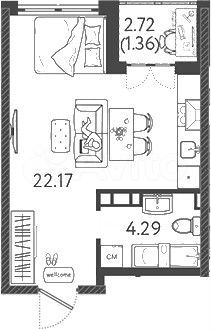 Квартира-студия, 27,8 м², 7/9 эт.