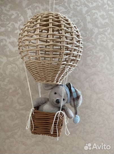 Плетеный декор шар с корзиной монгольфьер