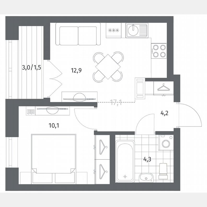 1-к. квартира, 33 м², 7/12 эт.