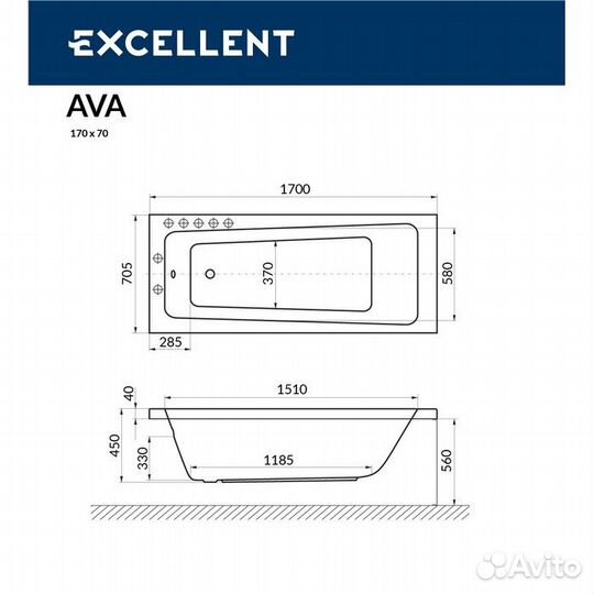 Excellent waex.AVA17.relax.WH Ванна гид