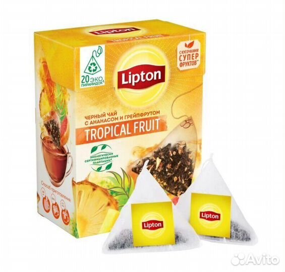 Чай Lipton Tropical Fruit Чёрный пирамидки (опт)
