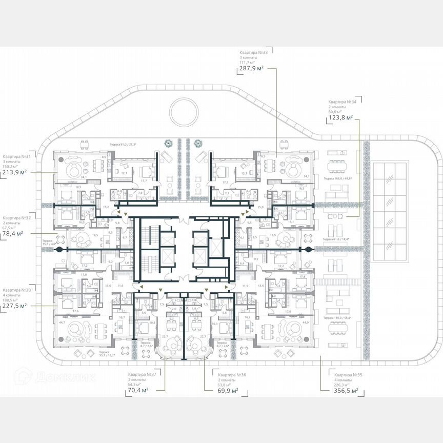 2-к. квартира, 171,7 м², 3/19 эт.