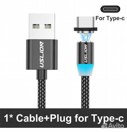 Магнитный кабель USB-USB Type-C, длина 1м черный