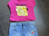 Джинсовые шорты для девочки и подарок футболка 140