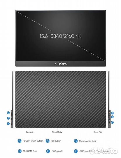 Портативный монитор Arzopa 15.6 4K IPS 60Hz