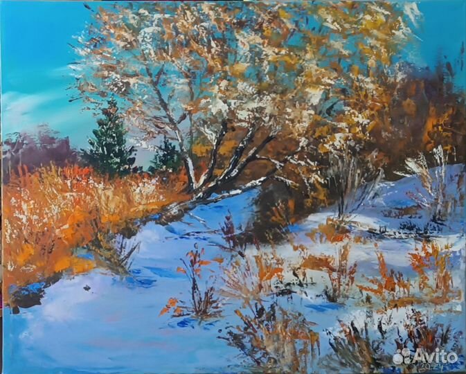 Зимний пейзаж. Картина маслом на холсте 40х50