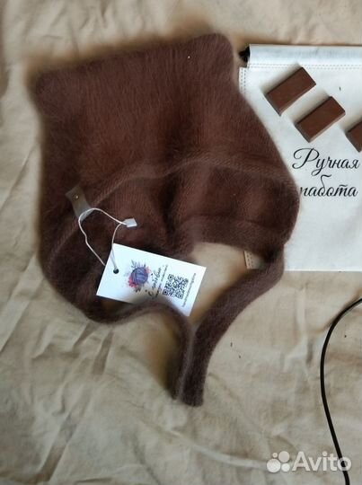 Чепчик с ушками Teddy с пайетками из Ангоры 80