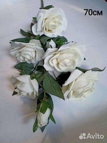 Искусственные цветы, бархатные розы 70 см/ ветка