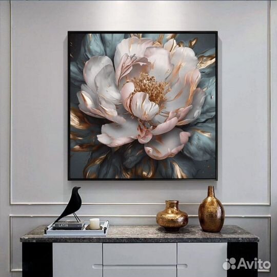 Интерьерная картина цветы пионы Премиум холст