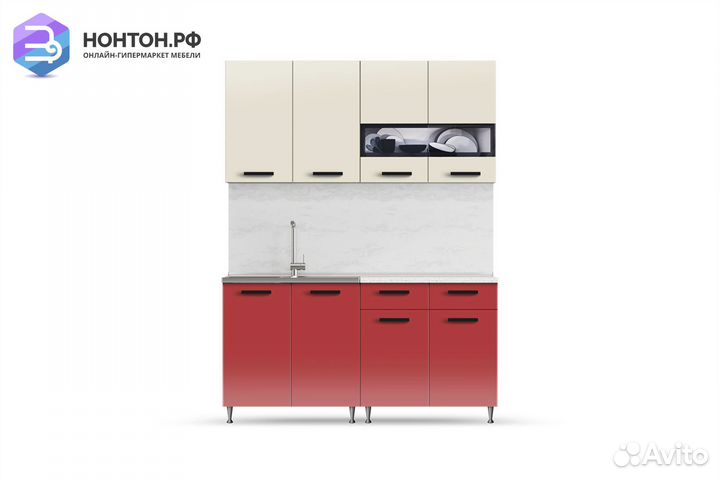 Кухня Рио-2 1.6м бежевый / красный