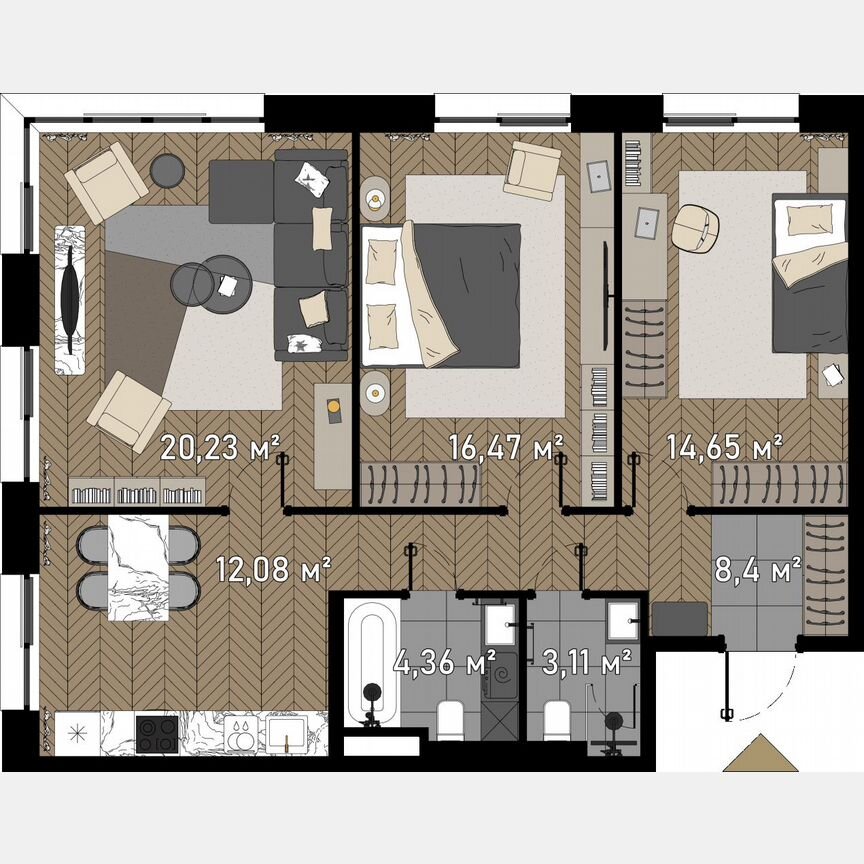 3-к. апартаменты, 81,6 м², 20/23 эт.