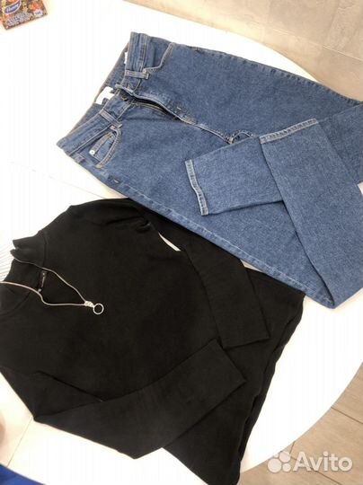 Джинсы hm 46, кофта oodji м черная