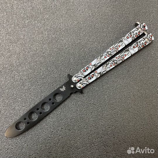 Тренировочный Нож-бабочка белый череп