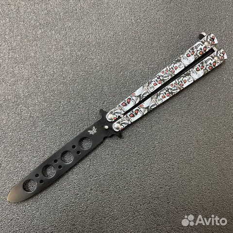 Тренировочный Нож-бабочка белый череп