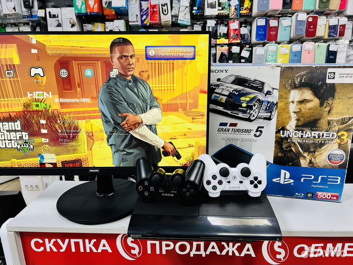 Sony PlayStation 3 Super Slim 500Gb +39 игр 2джоя