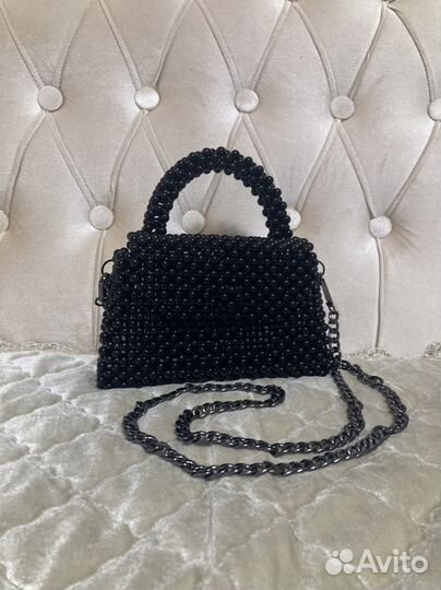 Сумка из черных бусин 8 мм