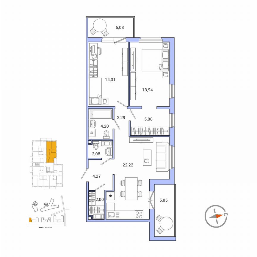 3-к. квартира, 75,9 м², 6/9 эт.