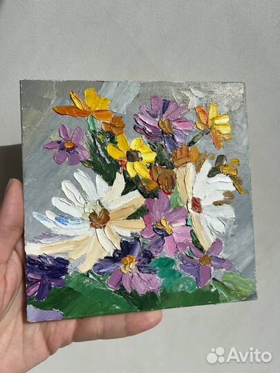 Картина маслом цветы миниатюра