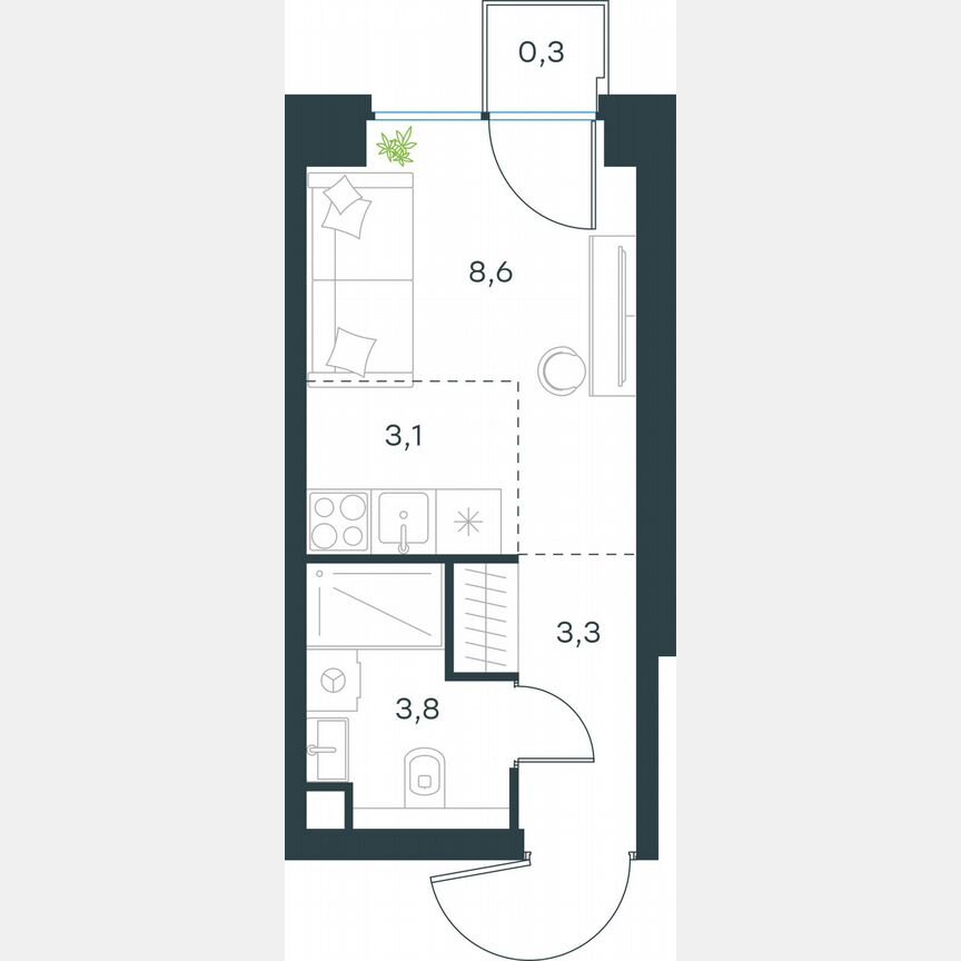 Квартира-студия, 19,1 м², 17/64 эт.