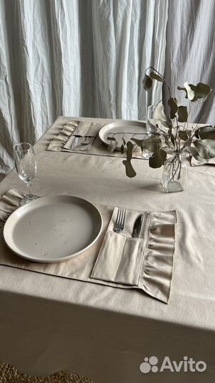 Скатерть бежевый дак и салфетки