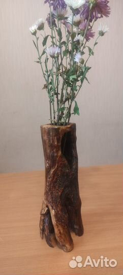 Ваза оригинальная декоративная из ствола дерева