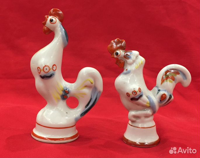 Статуэтки фарфоровые. Петушки. СССР
