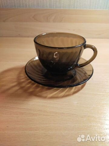 Набор (чашки+блюдца) стеклянной коричневой посуды