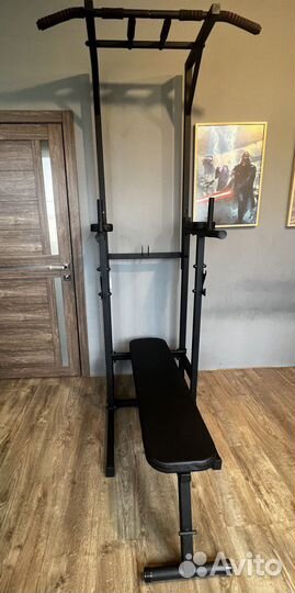 Турник 3 в 1 + скамья, диски, гриф