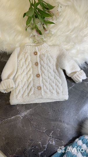 Костюм на 0-3 месяца 56-62 см вязаный