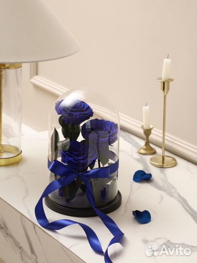 Розы в колбе синие. Трио размер L.Доставка