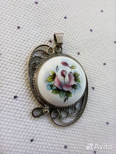 Кулон, подвеска. Финифть. СССР. Винтаж