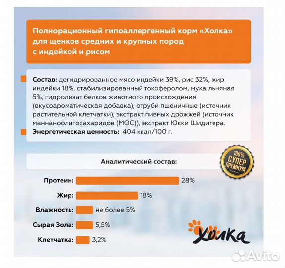 Корм гипоаллергенный холка для щенков 15 кг