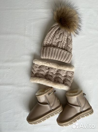 Шапка детская зимняя помпон натуральных мех