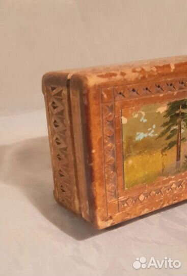 Шкатулка из дерева с пейзажем. Винтаж СССР