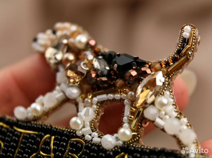 Брошь питомца из бисера по фото, кошка, собака