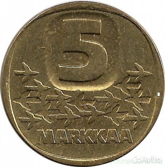 Монета. Финляндия. 5 марок 1987 год. М