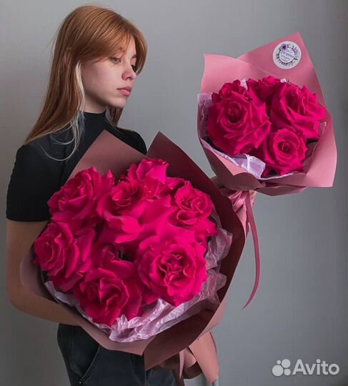 Букет “французские розы” малиновые