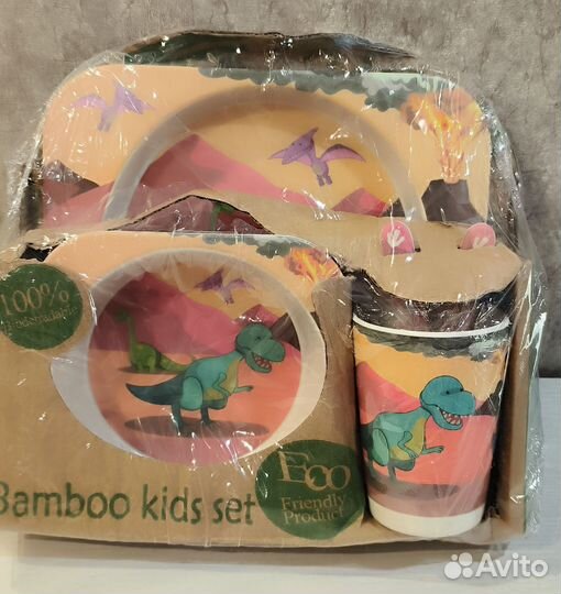 Детский набор эко-посуды из бамбука, 5 предметов