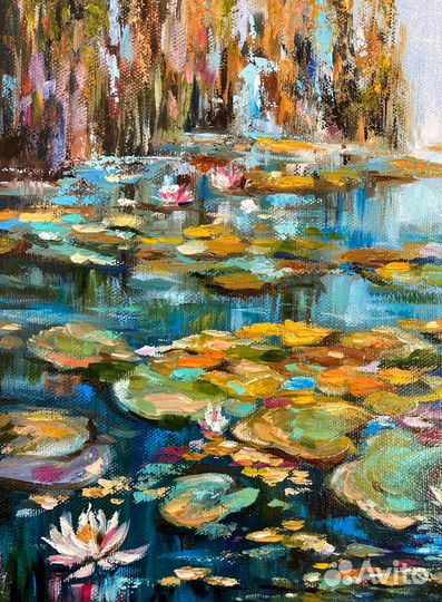 Картина маслом пруд с кувшинками
