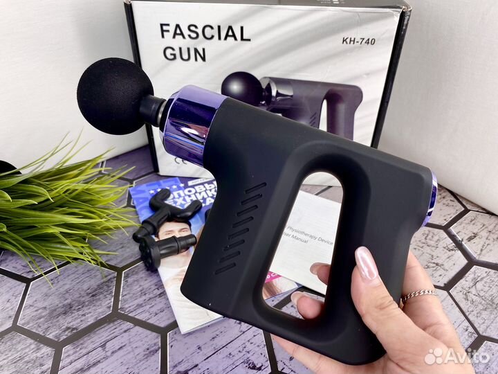 Массажер Fascial gun перкуссионный 4 насадки