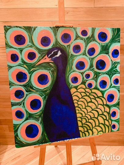 Картина маслом на холсте Павлин, 80х80