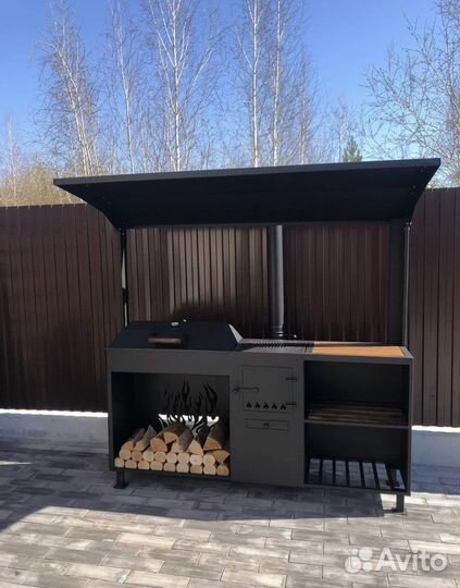 Мангал с печью под казан и крышей с завода